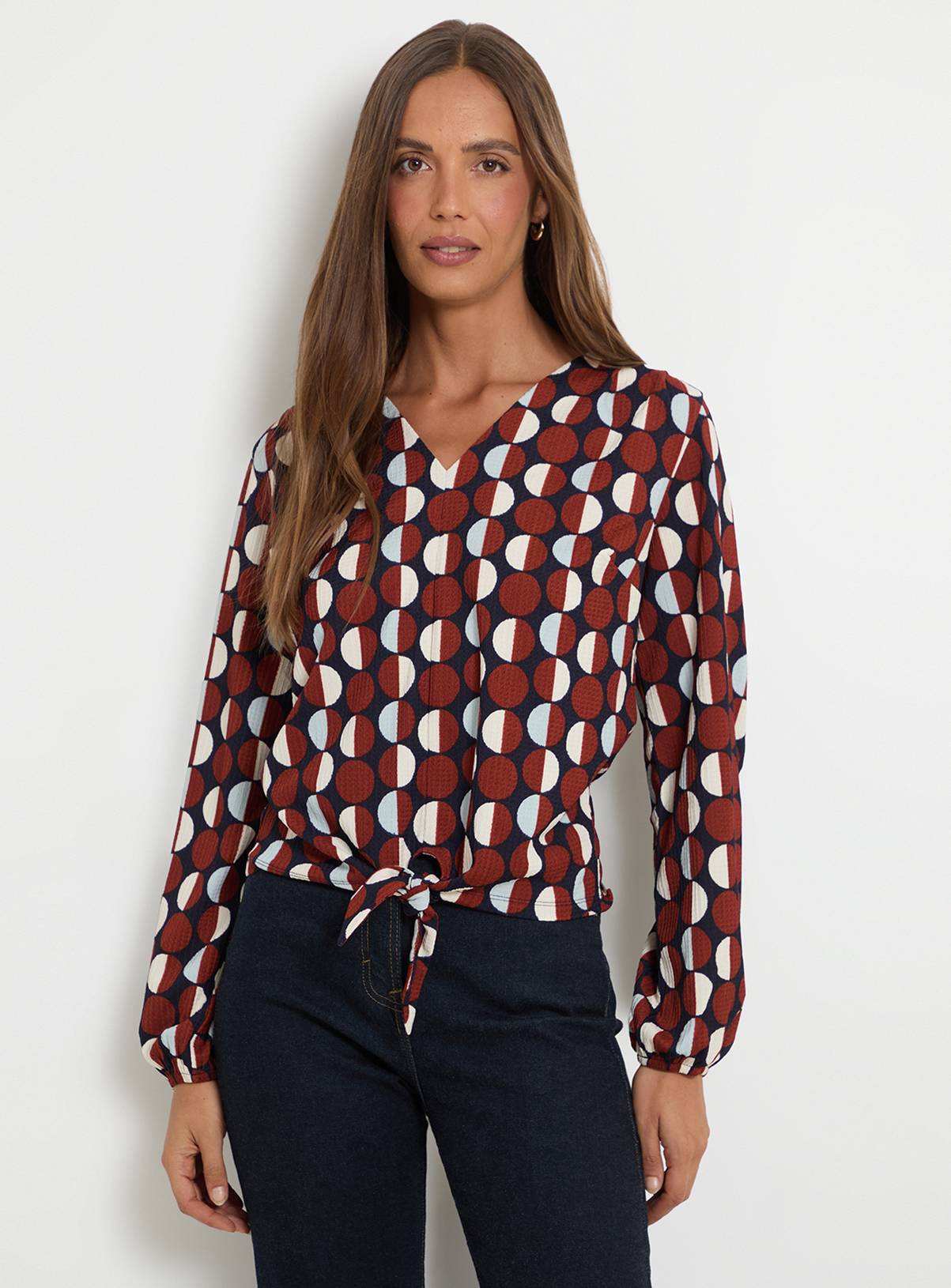 WALLIS Jersey Polka Dot Tie Blouse 14 - Image 1