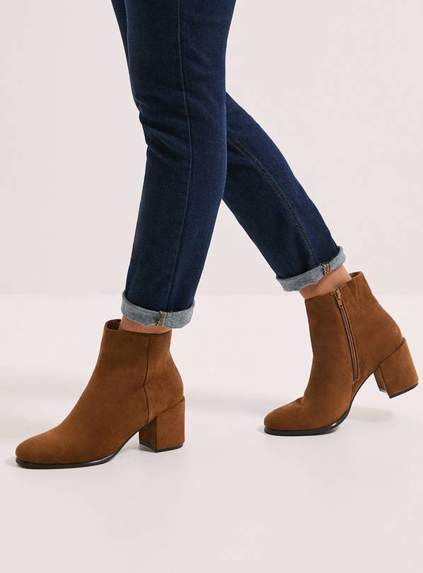 DOROTHY PERKINS Morgan Round Toe Block Heel Faux Suede Ankle Boots Tan 5