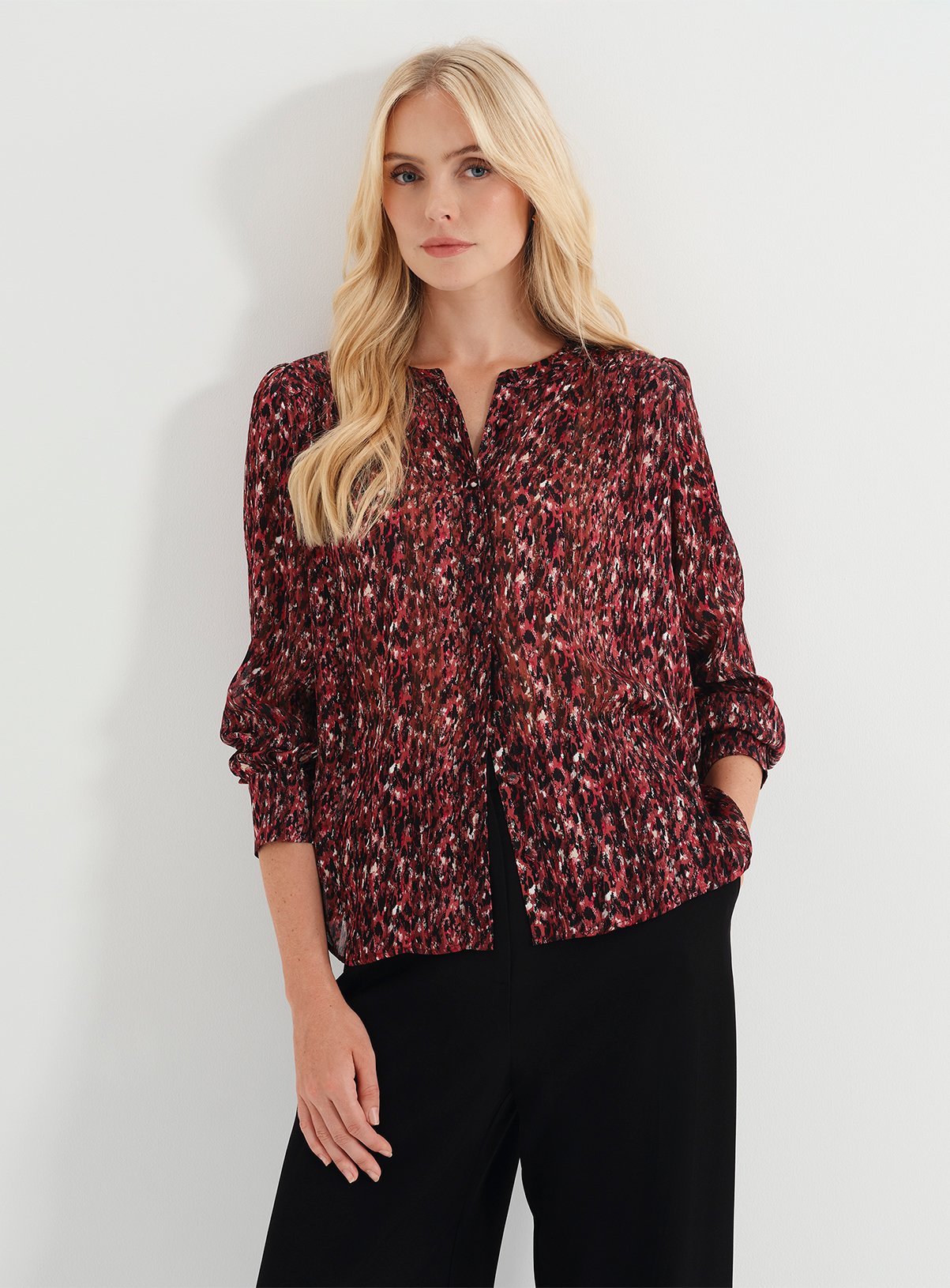 FINERY Lia Satin Chiffon Button Through Blouse 18 - Image 1 thumbnail
