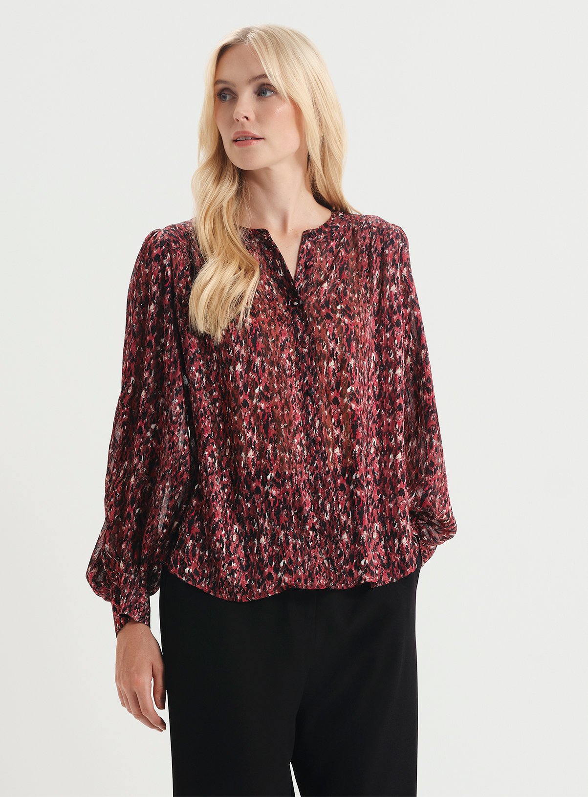 FINERY Lia Satin Chiffon Button Through Blouse 18 - Image 2 thumbnail