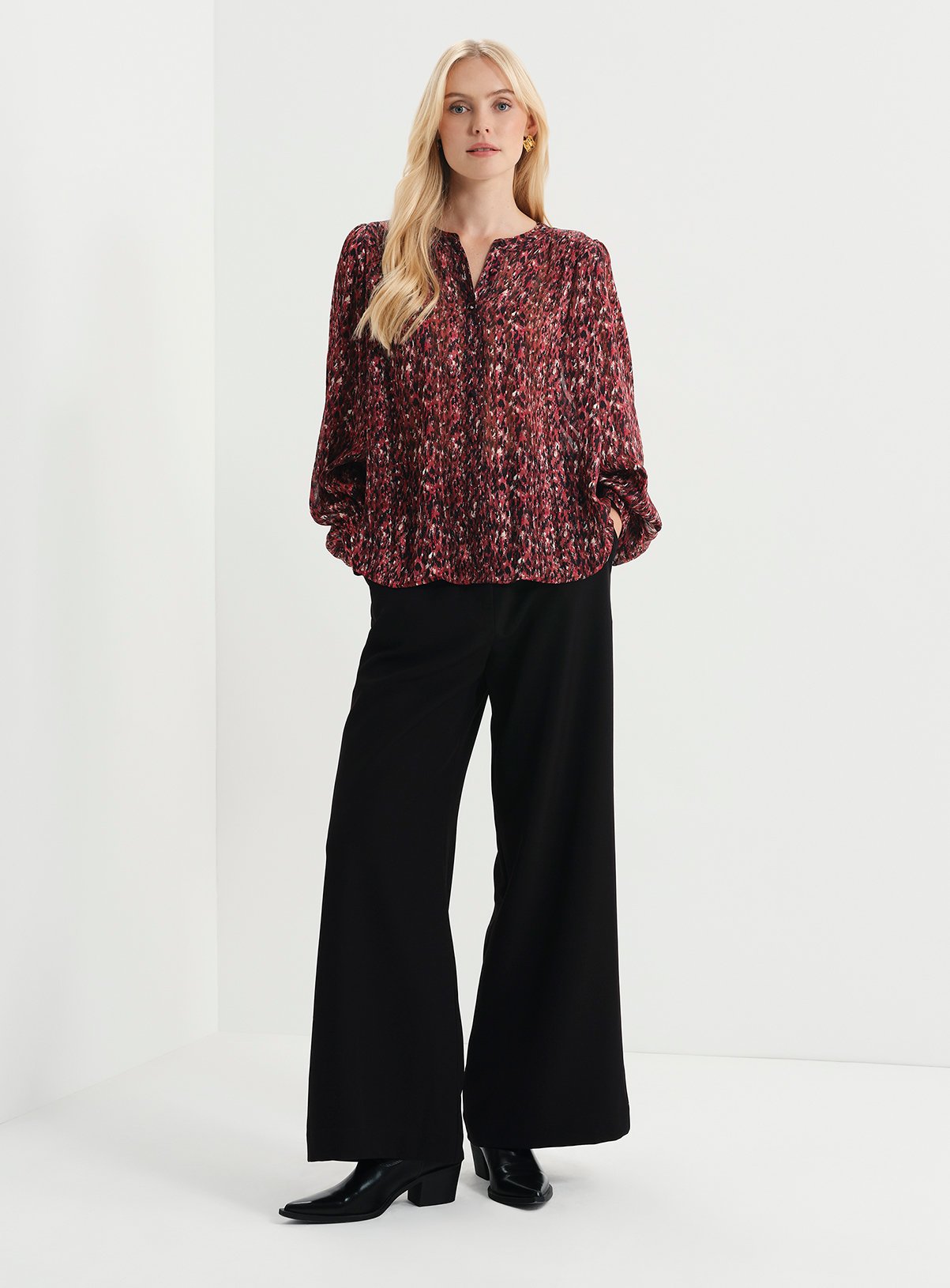 FINERY Lia Satin Chiffon Button Through Blouse 18 - Image 3 thumbnail