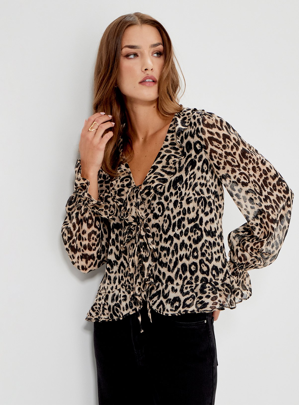 FINERY Jannelle Chiffon Ruffle Front Tie Blouse 14 - Image 2 thumbnail