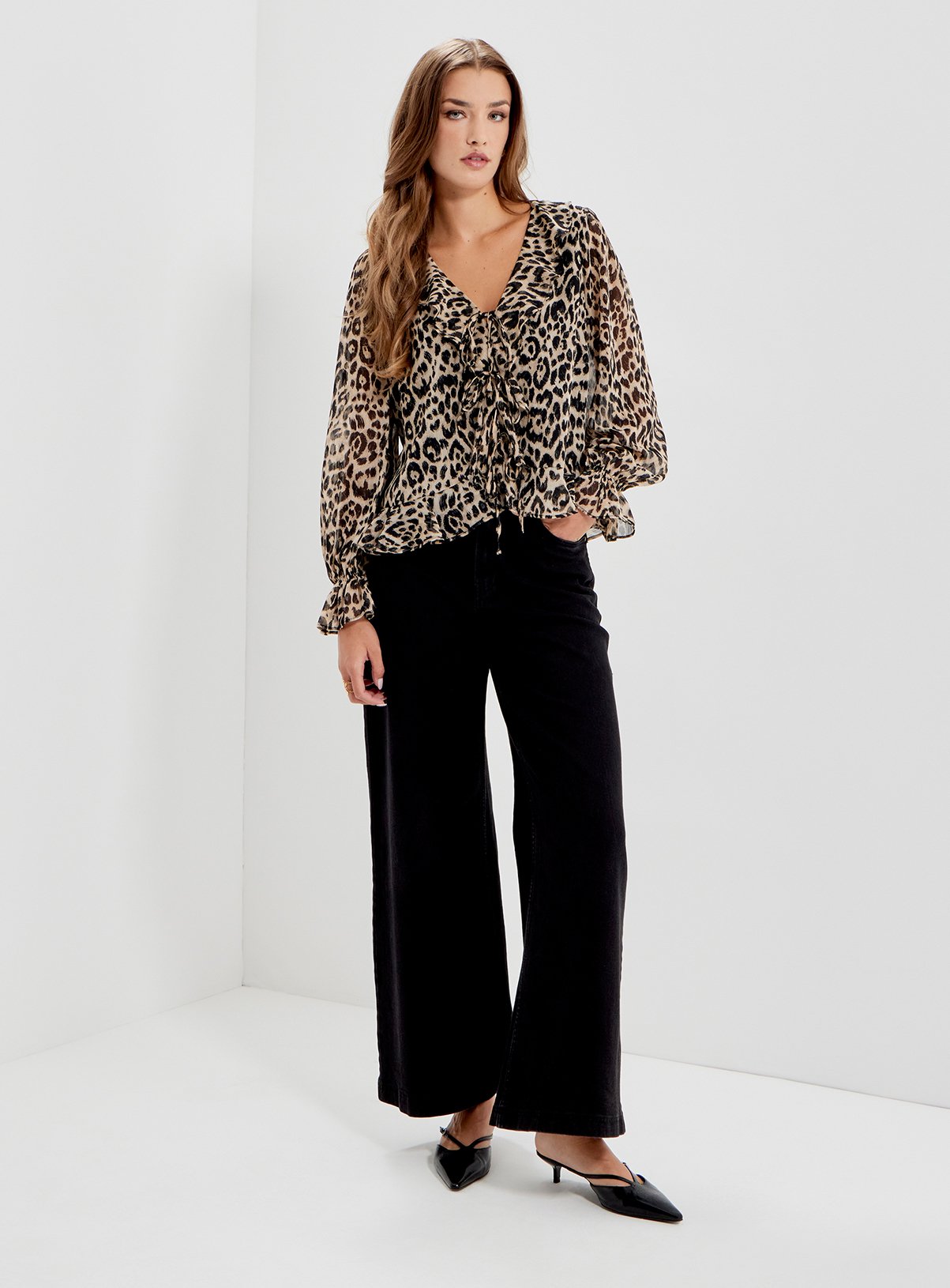 FINERY Jannelle Chiffon Ruffle Front Tie Blouse 14 - Image 4 thumbnail