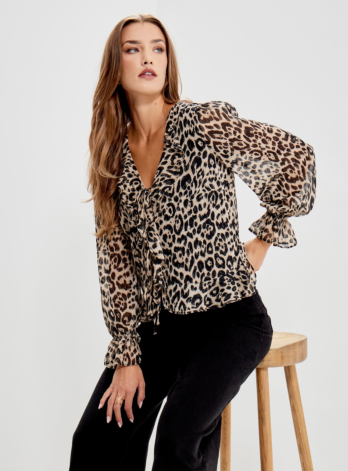 FINERY Jannelle Chiffon Ruffle Front Tie Blouse 14 - Image 5 thumbnail