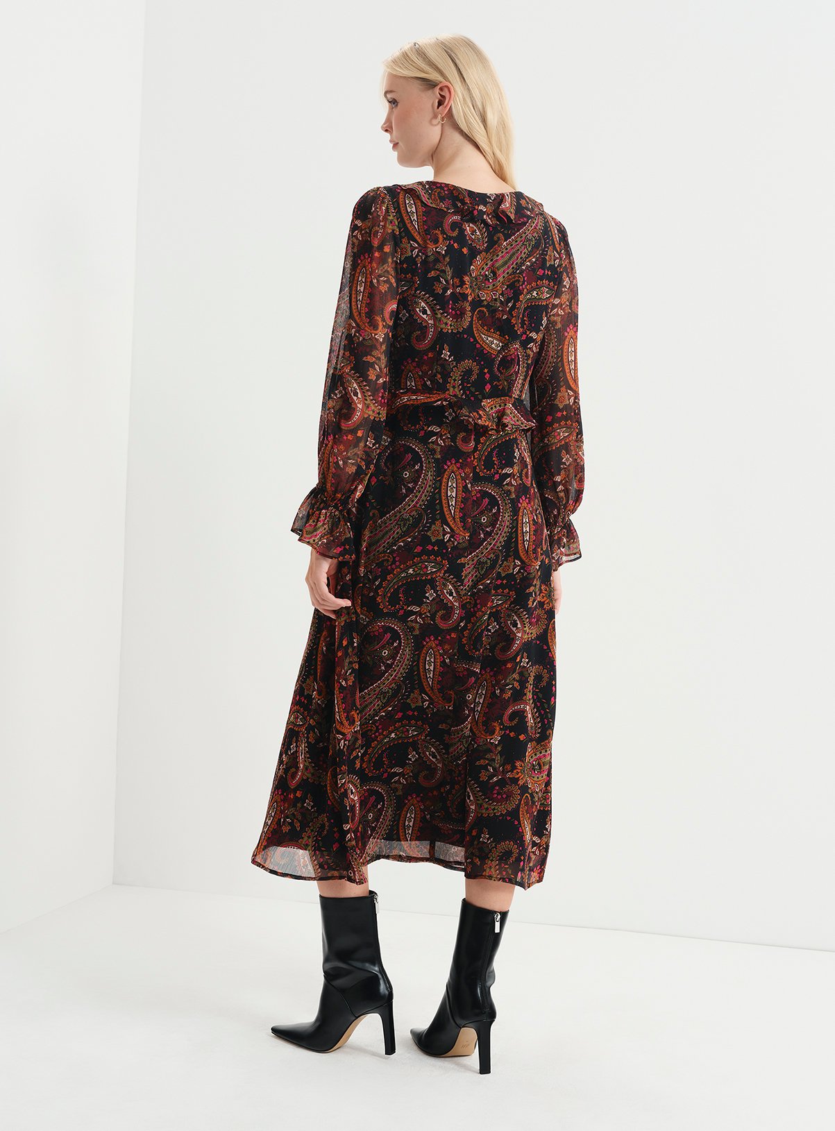 FINERY Veronica Chiffon Ruffle Midi Dress Paisley 10 - Image 6 thumbnail