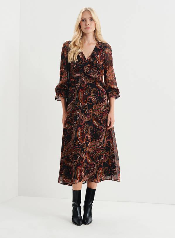 FINERY Veronica Chiffon Ruffle Midi Dress Petite 16