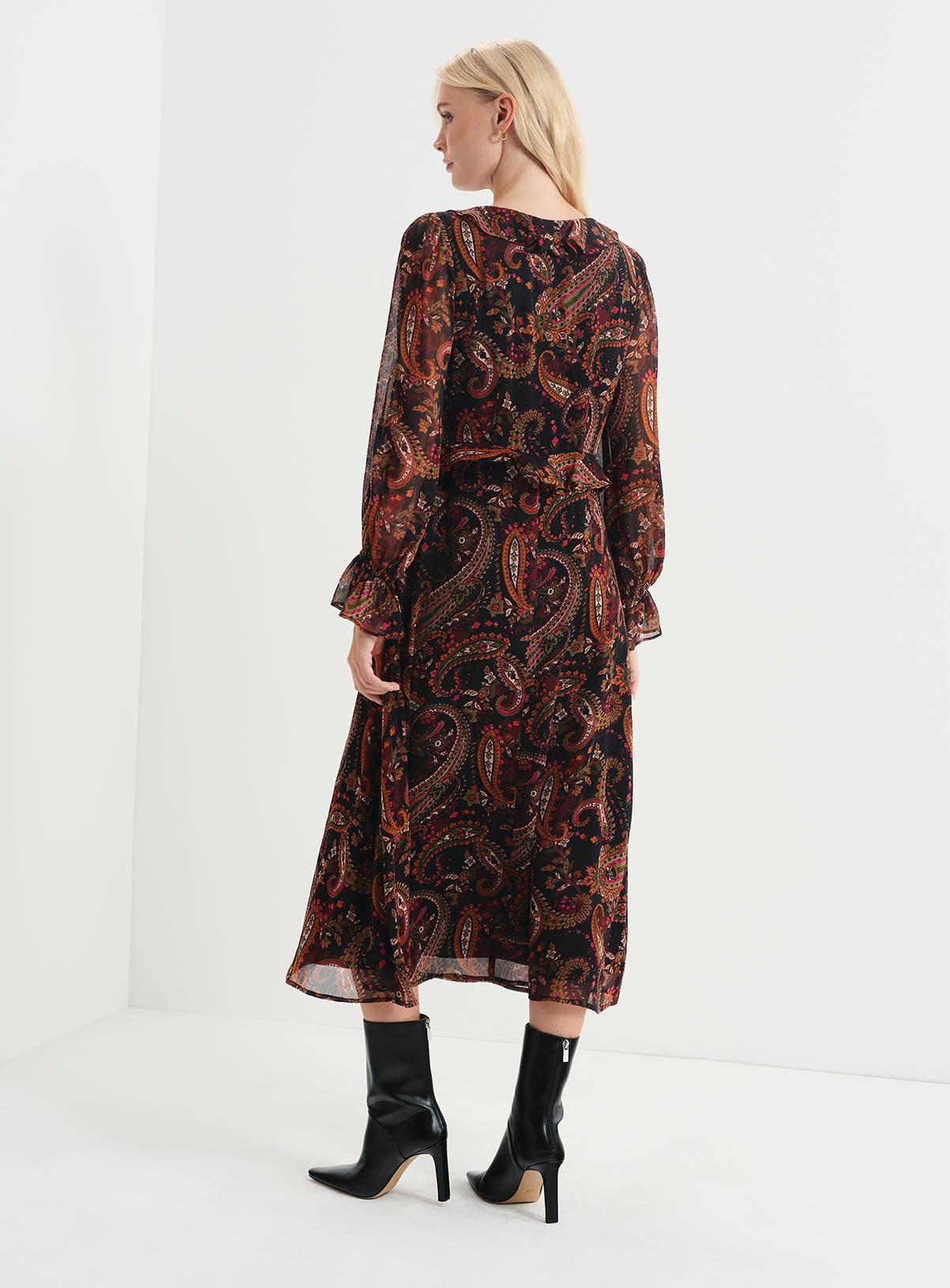 FINERY Petite Veronica Chiffon Ruffle Midi Dress Paisley 12 - Image 6