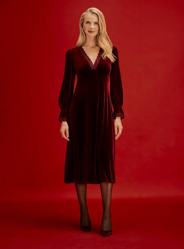 FINERY Louise Velvet V Neck Midi Dress 12