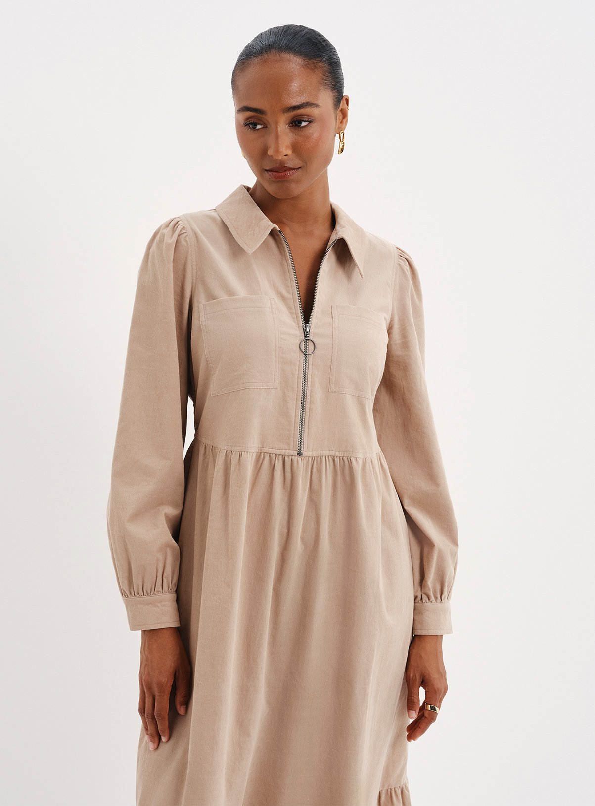FINERY Callie Corduroy Long Sleeve Midi Dress 14 - Image 3 thumbnail