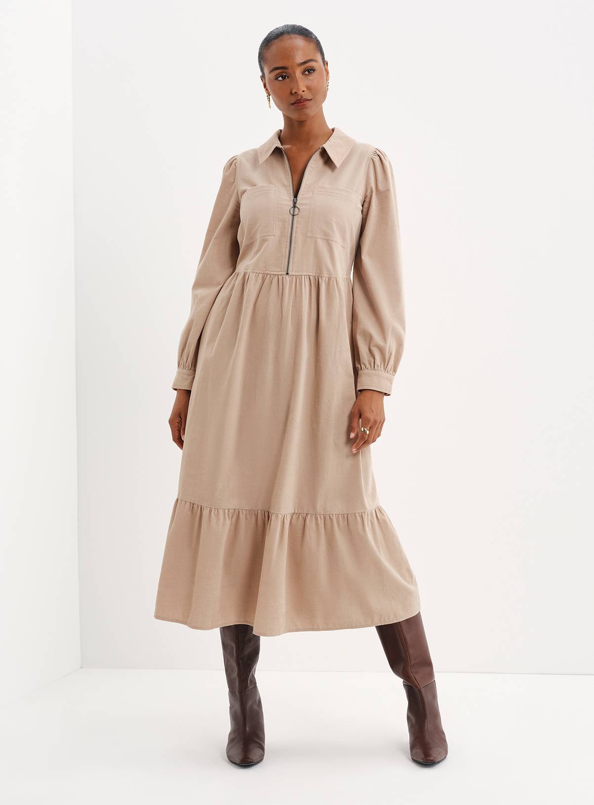 FINERY Petite Callie Corduroy Long Sleeve Midi Dress 14 - Image 2