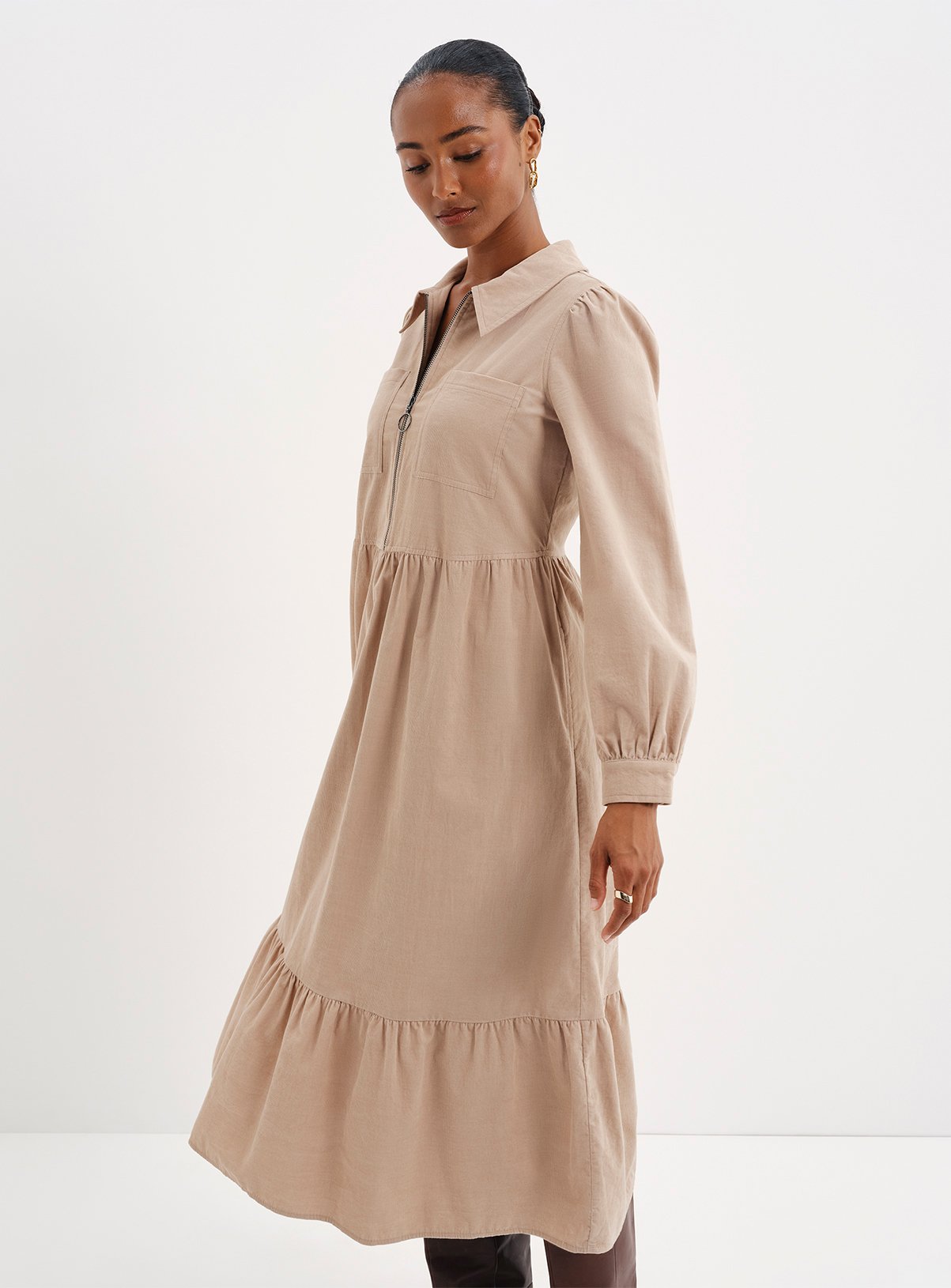 FINERY Petite Callie Corduroy Long Sleeve Midi Dress 14 - Image 5 thumbnail