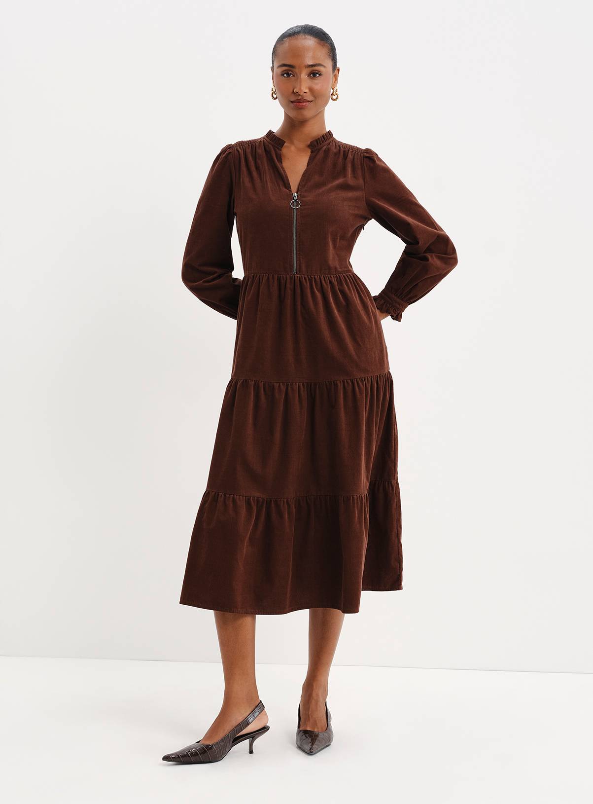 FINERY Antonia Corduroy Tiered Midi Dress 20 - Image 3