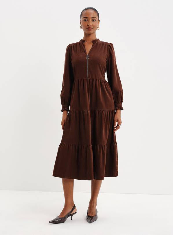 FINERY Antonia Corduroy Tiered Midi Dress Petite 16
