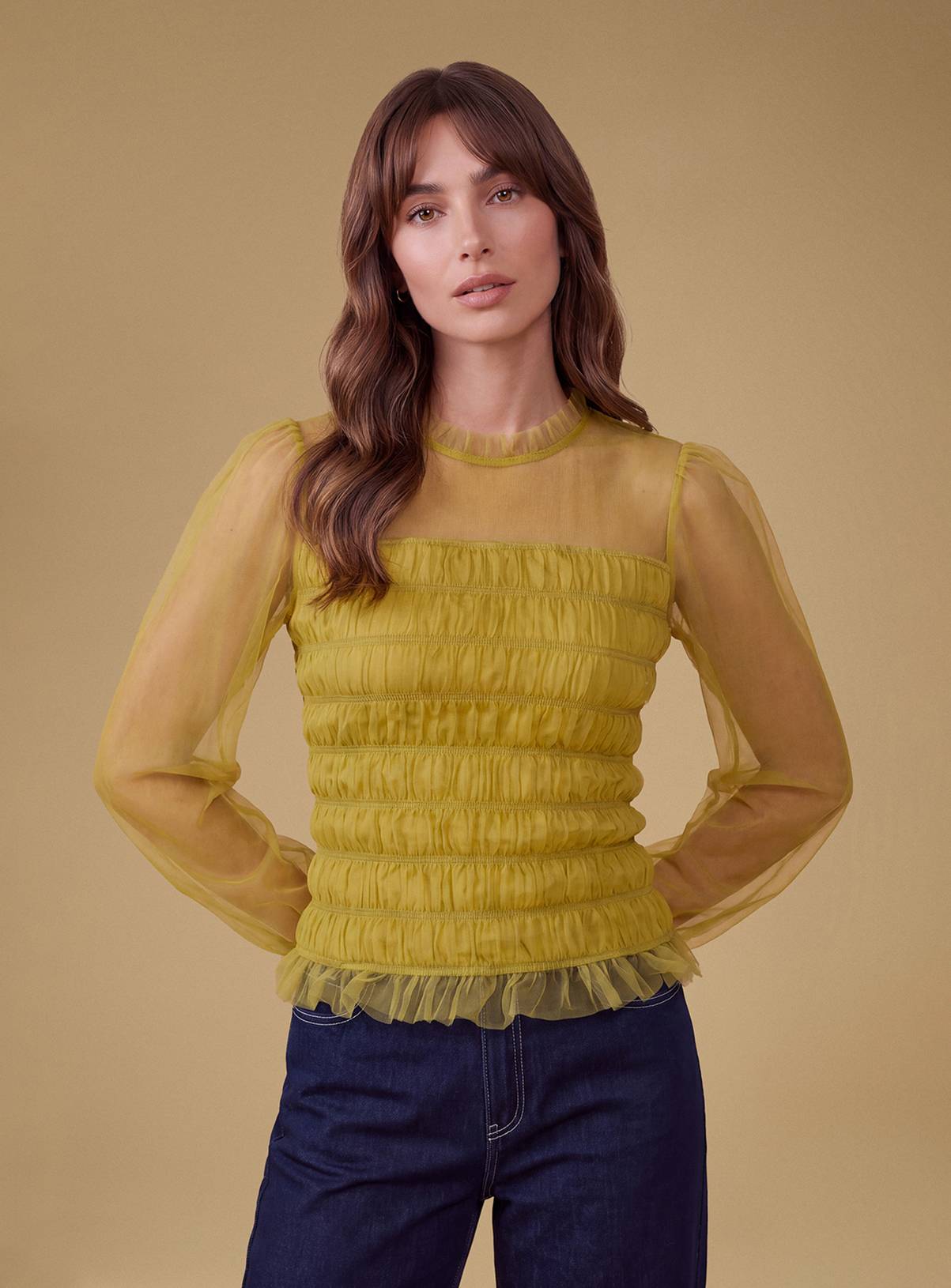 OASIS Shirred Bodice Long Sleeve Blouse 12 - Image 1