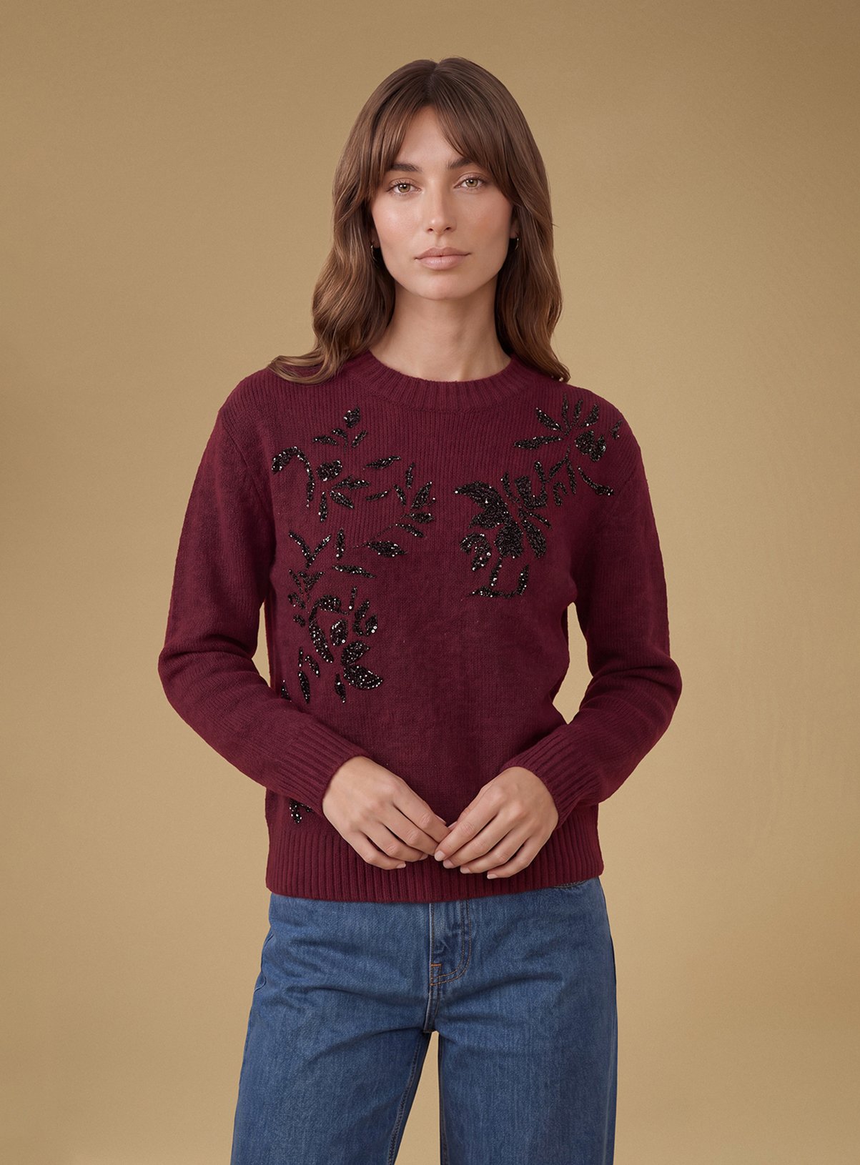 OASIS Mono Floral Placement Crew Jumper S - Image 1 thumbnail
