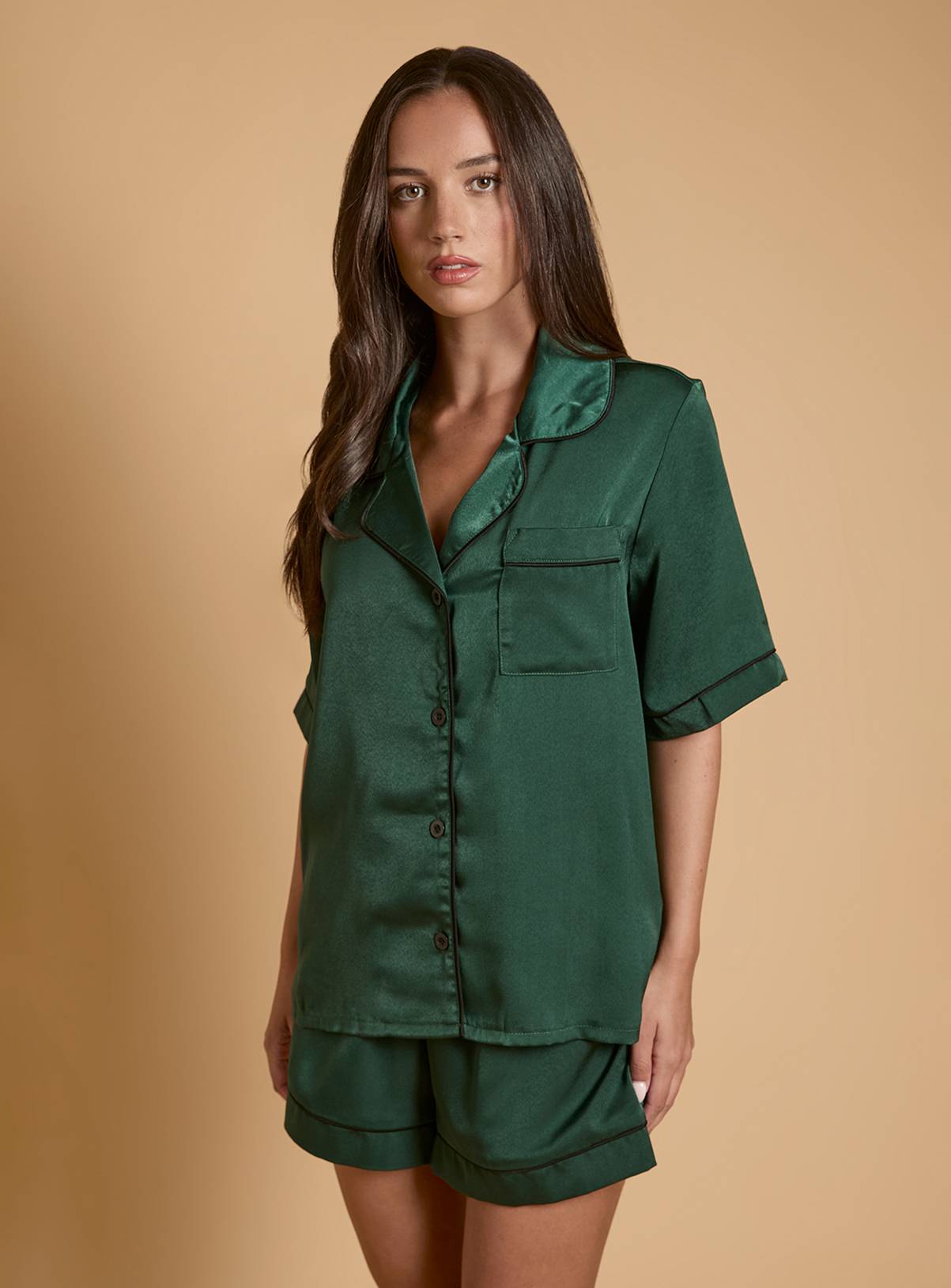 OASIS Plain Satin Short Sleeve Nightwear Set M - Image 1