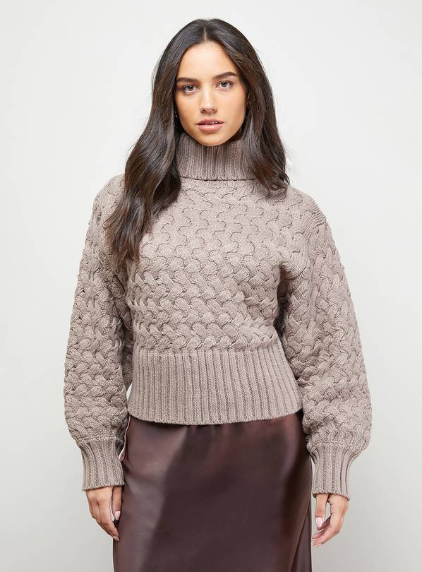 OASIS Chunky Cable Knit Roll Neck Jumper M