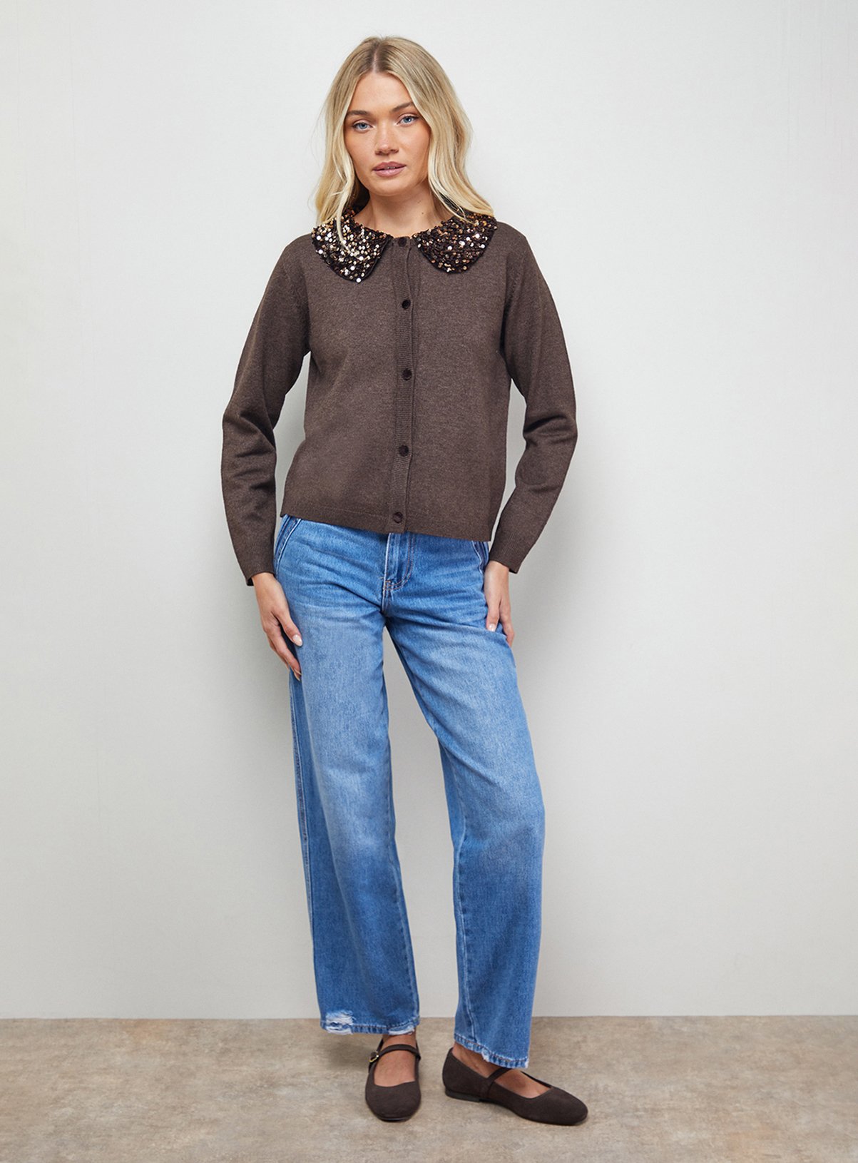 OASIS Sequin Collar Cardigan S - Image 2 thumbnail