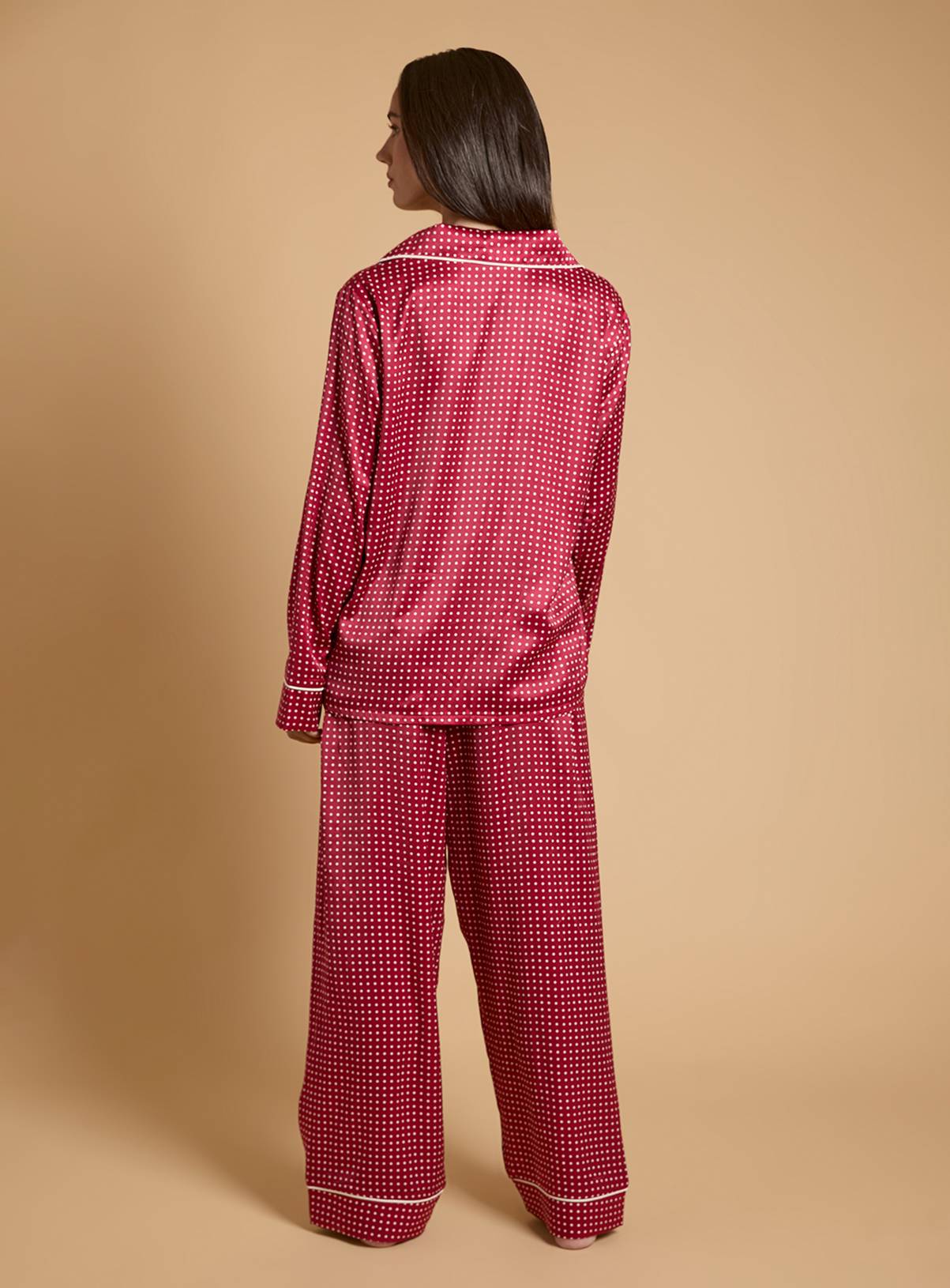 OASIS Burgundy Spot Long Sleeve Satin Printed Nightwear Set L - Image 3