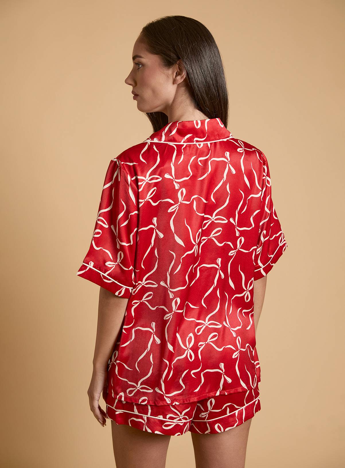 OASIS Red Bows Satin Printed Short Nightwear Set M - Image 3