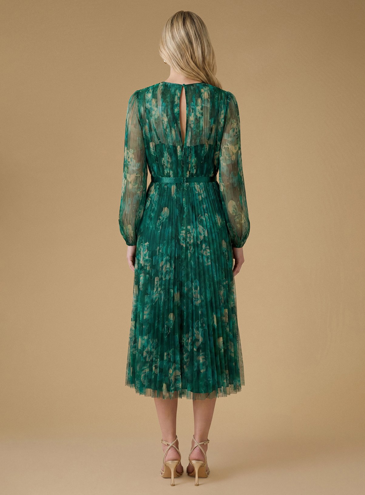 OASIS Printed Mesh Balloon Sleeve Midi Dress 12 - Image 2 thumbnail