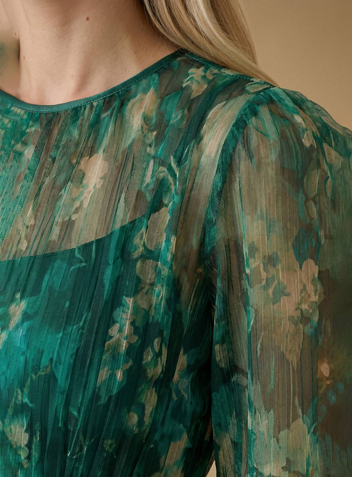 OASIS Printed Mesh Balloon Sleeve Midi Dress 12 - Image 3