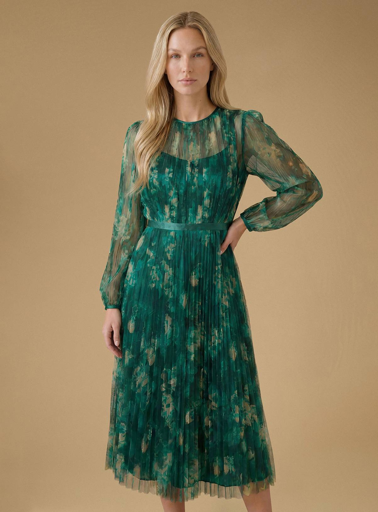 OASIS Printed Mesh Balloon Sleeve Midi Dress 12 - Image 4