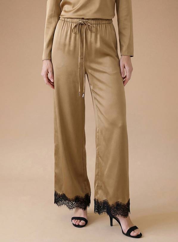 OASIS Lace Cuff Satin Back Crepe Wide Leg Trouser 14