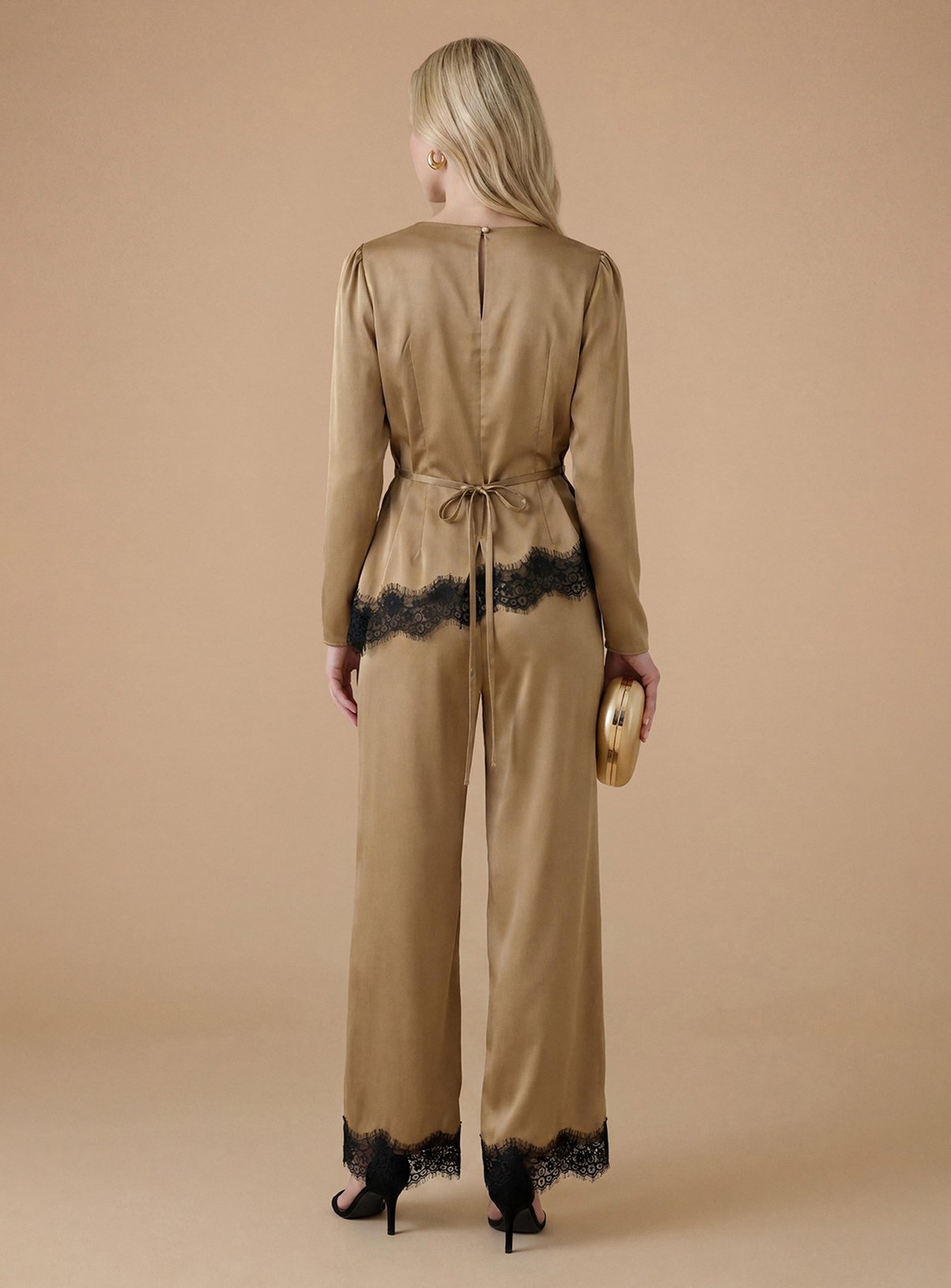 OASIS Lace Cuff Satin Back Crepe Wide Leg Trouser 16 - Image 2 thumbnail