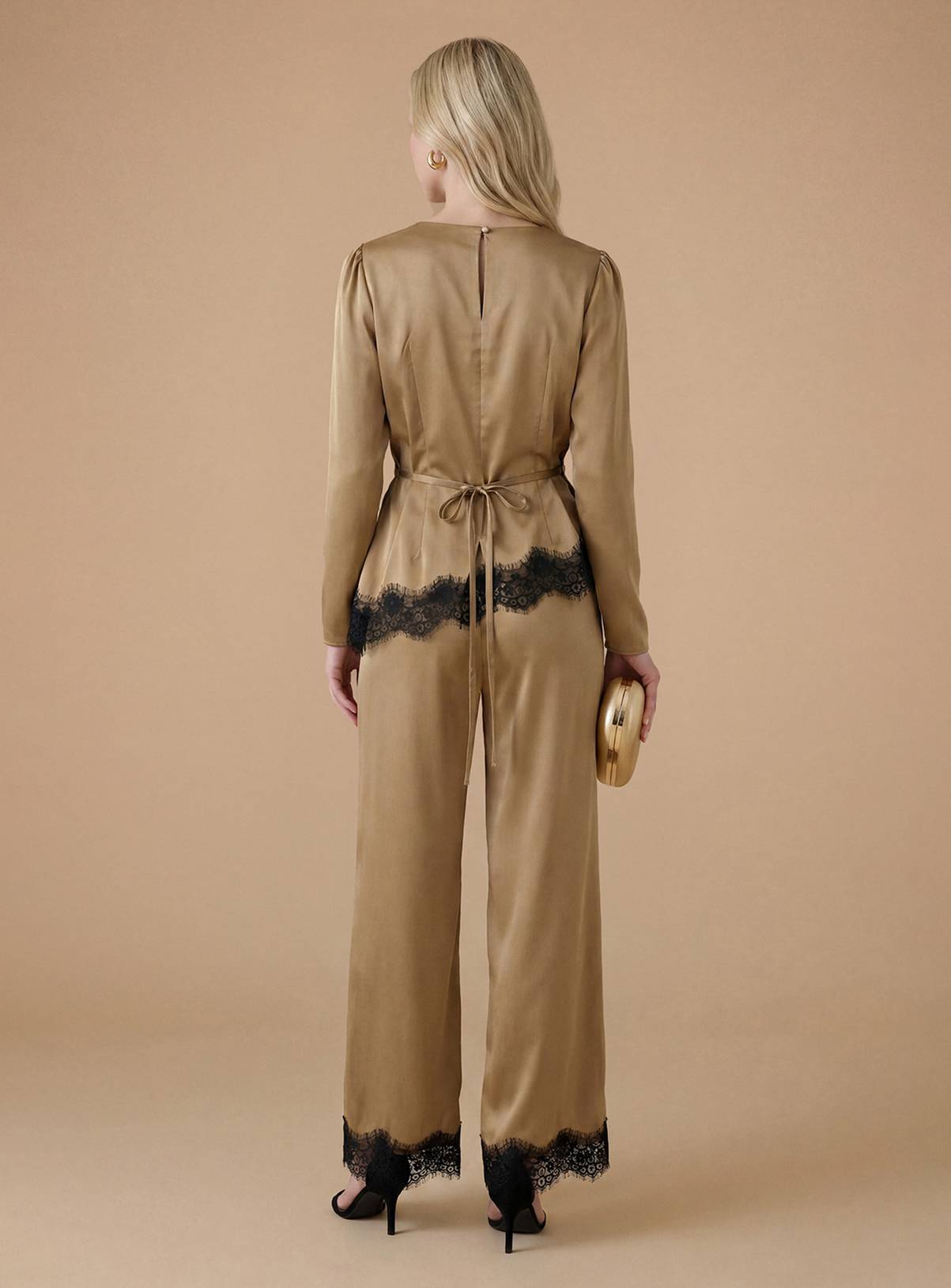 OASIS Lace Cuff Satin Back Crepe Wide Leg Trouser 16 - Image 2