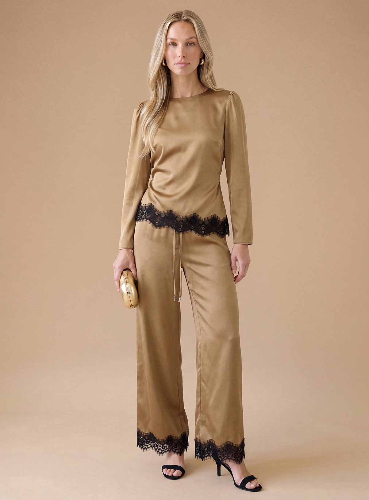 OASIS Lace Cuff Satin Back Crepe Wide Leg Trouser 16 - Image 3 thumbnail