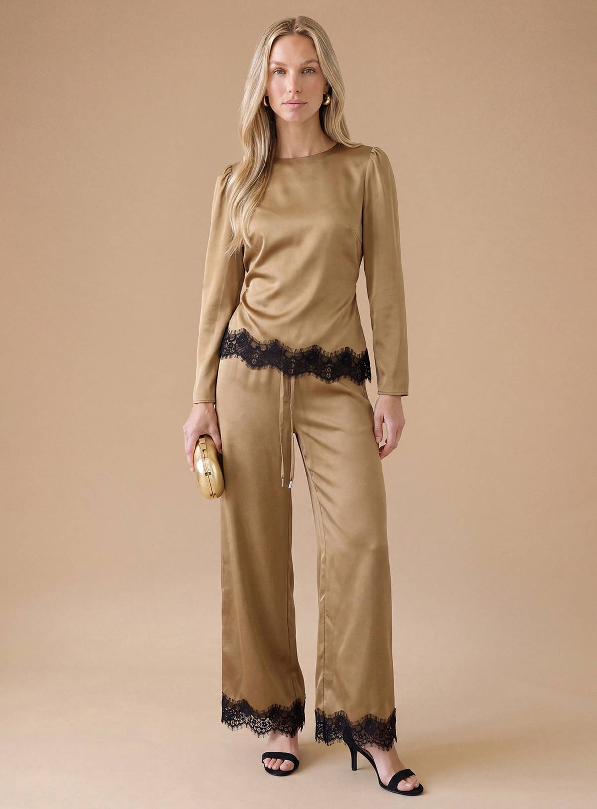 OASIS Lace Cuff Satin Back Crepe Wide Leg Trouser 16 - Image 3