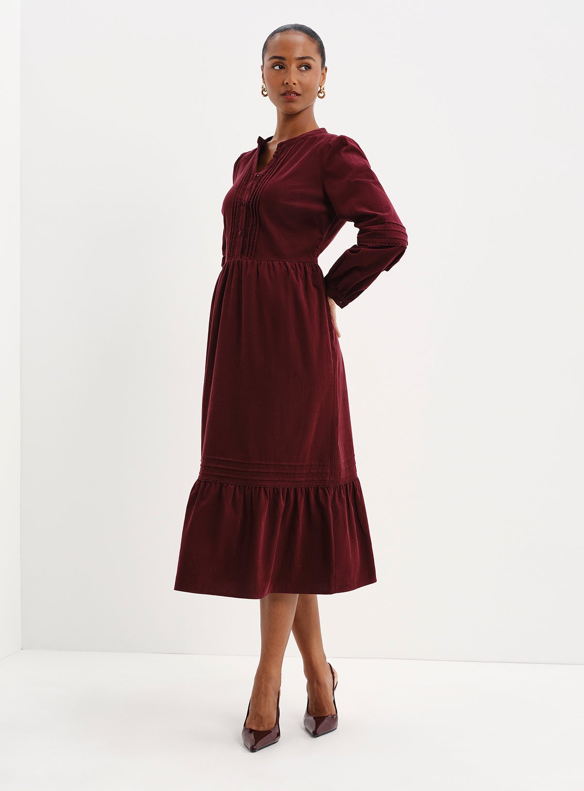 FINERY Christina Corduroy Tiered Midi Dress 12 - Image 3 thumbnail