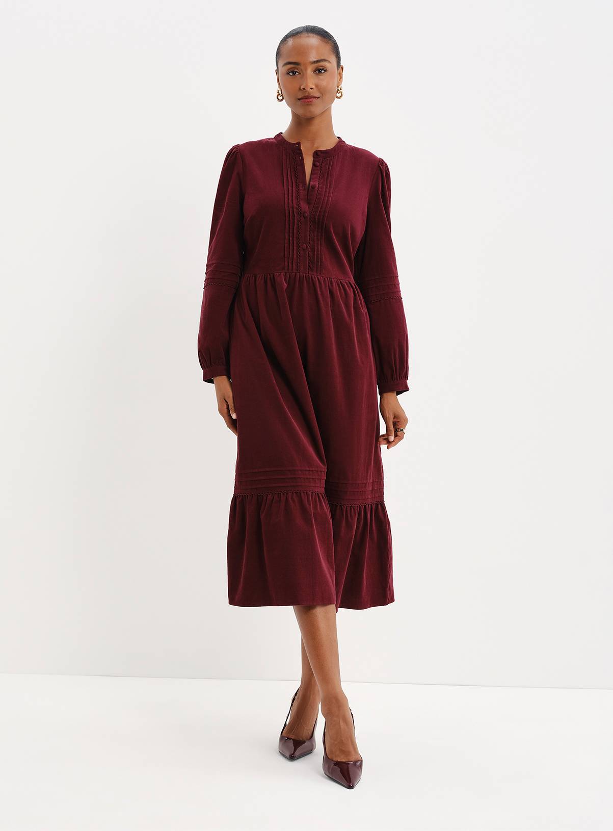 FINERY Petite Christina Corduroy Tiered Midi Dress 12 - Image 2