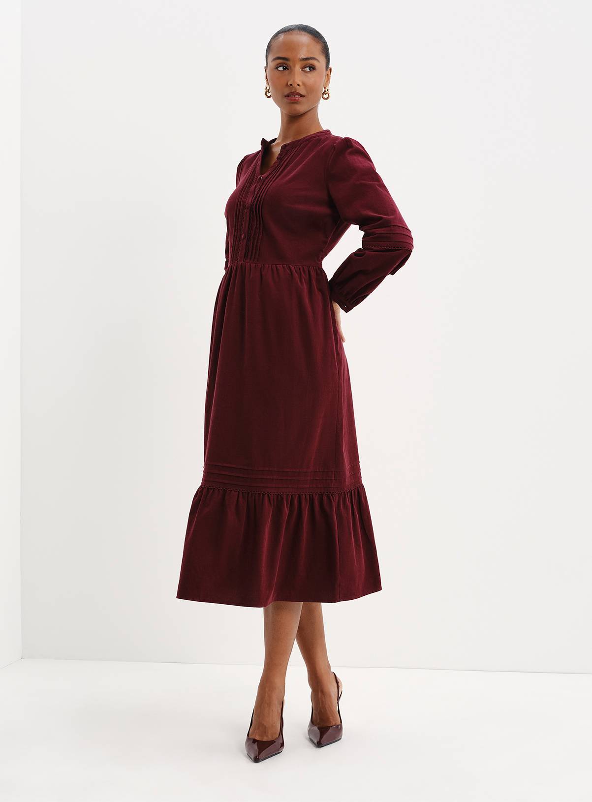 FINERY Petite Christina Corduroy Tiered Midi Dress 12 - Image 3