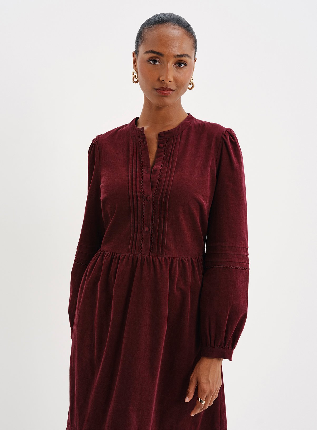 FINERY Petite Christina Corduroy Tiered Midi Dress 12 - Image 4 thumbnail