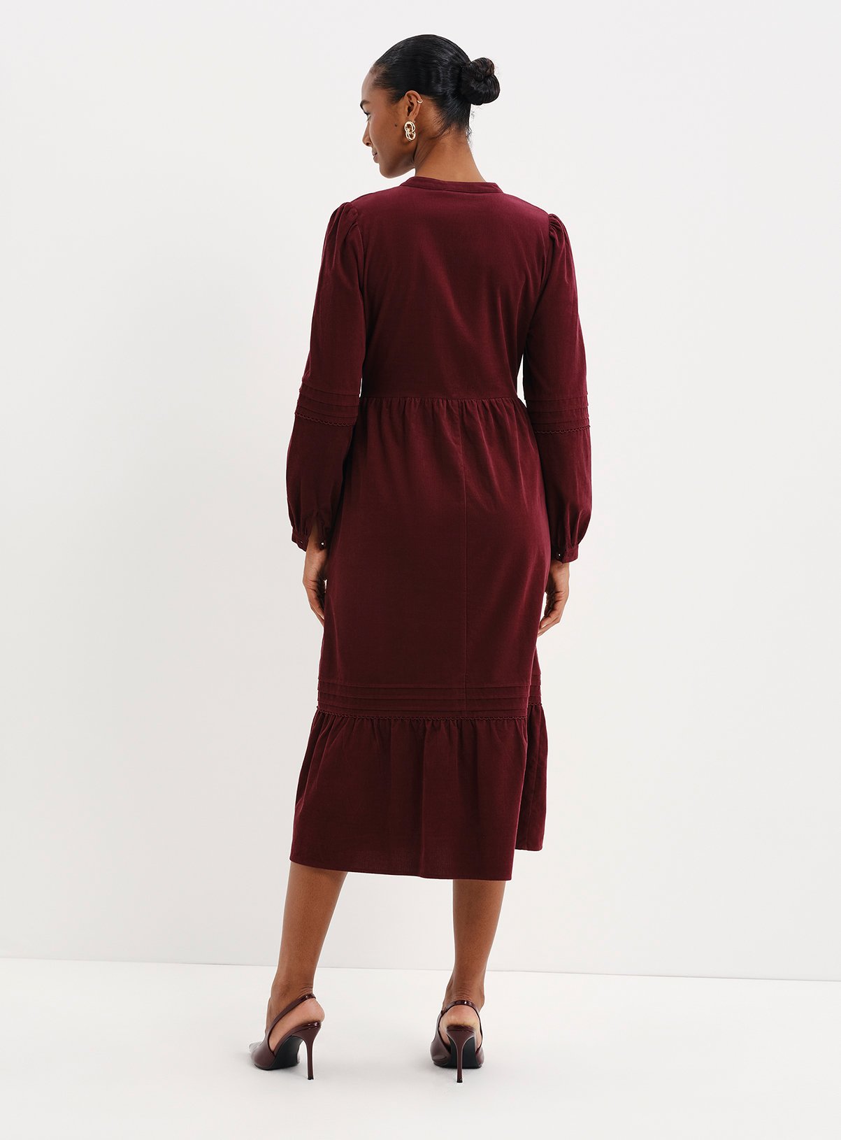 FINERY Petite Christina Corduroy Tiered Midi Dress 12 - Image 6 thumbnail