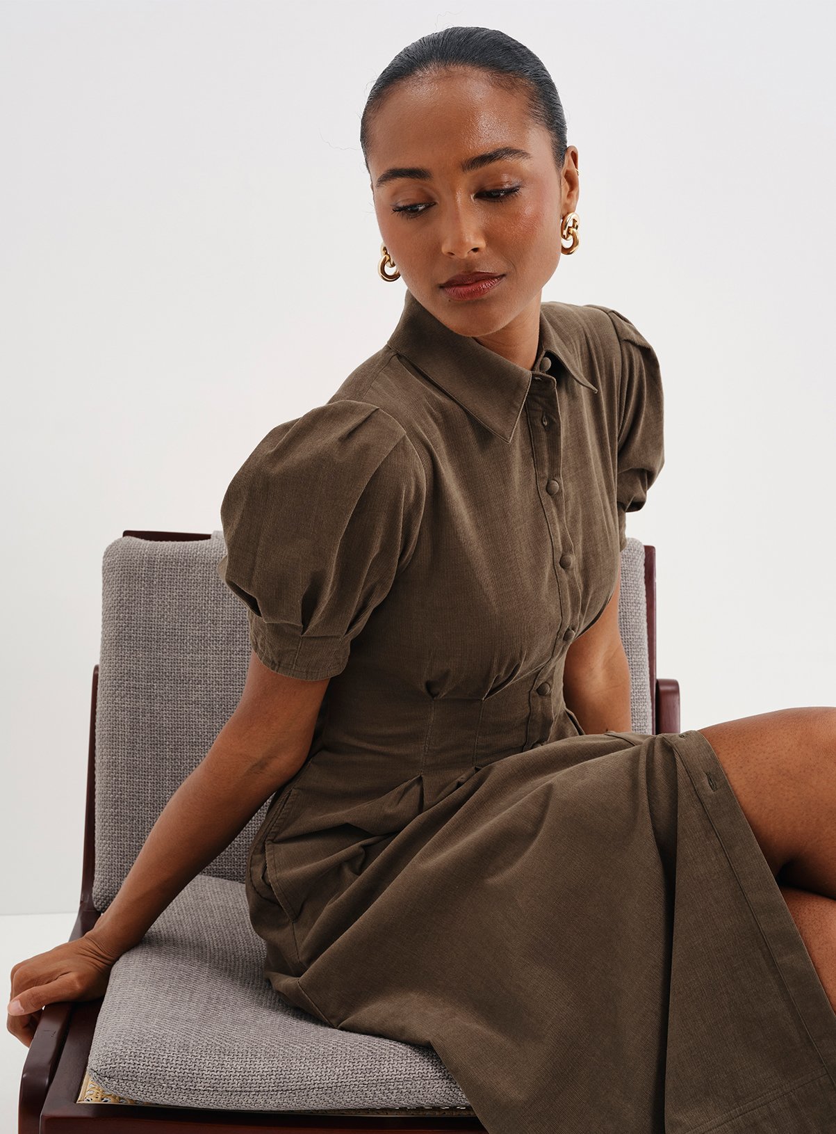 FINERY Anika Corduroy Midi Shirt Dress 10 - Image 5 thumbnail