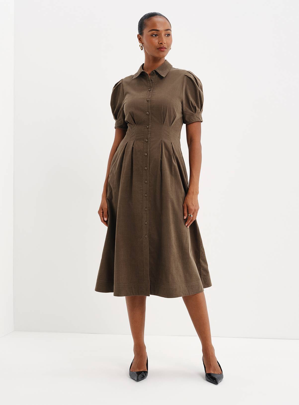FINERY Petite Anika Corduroy Midi Shirt Dress 10 - Image 1