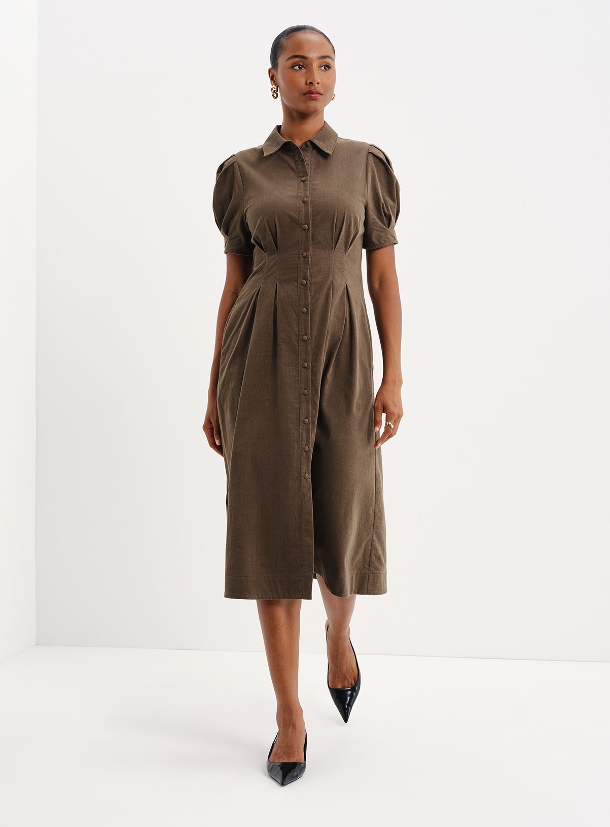 FINERY Petite Anika Corduroy Midi Shirt Dress 10 - Image 2 thumbnail