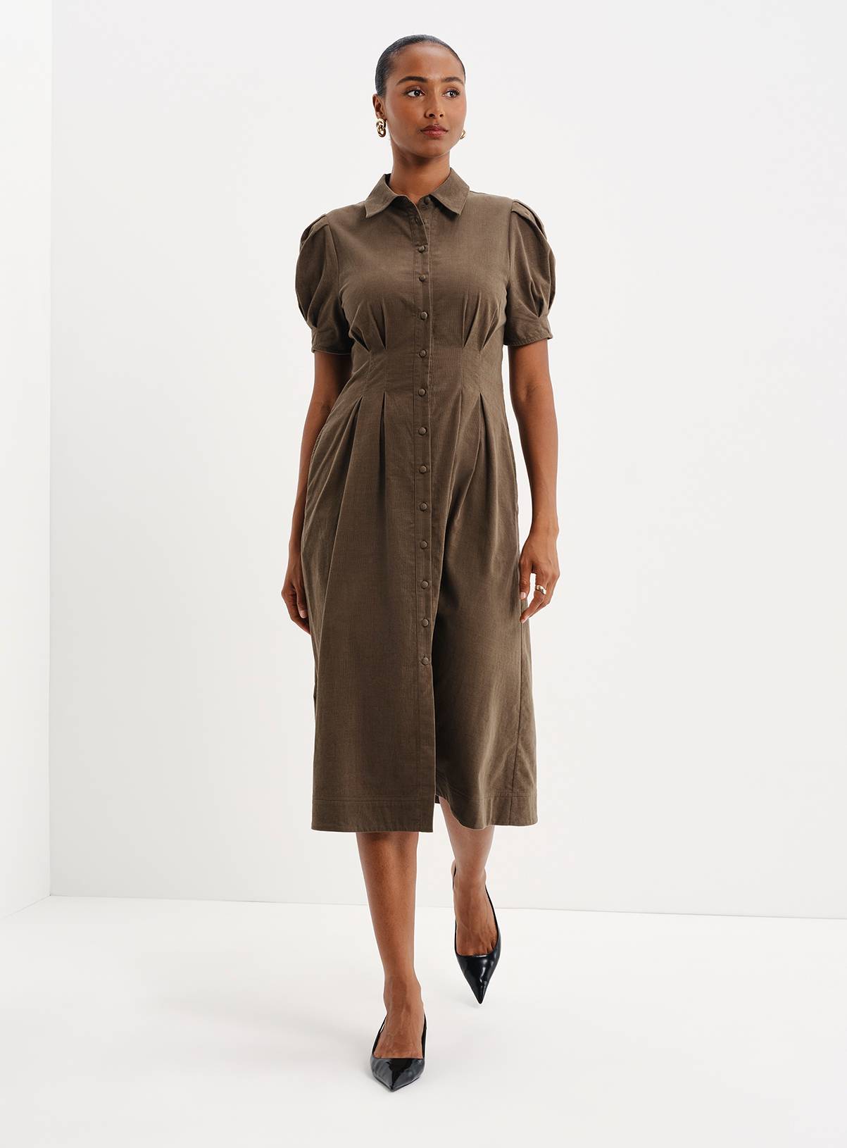 FINERY Petite Anika Corduroy Midi Shirt Dress 10 - Image 2