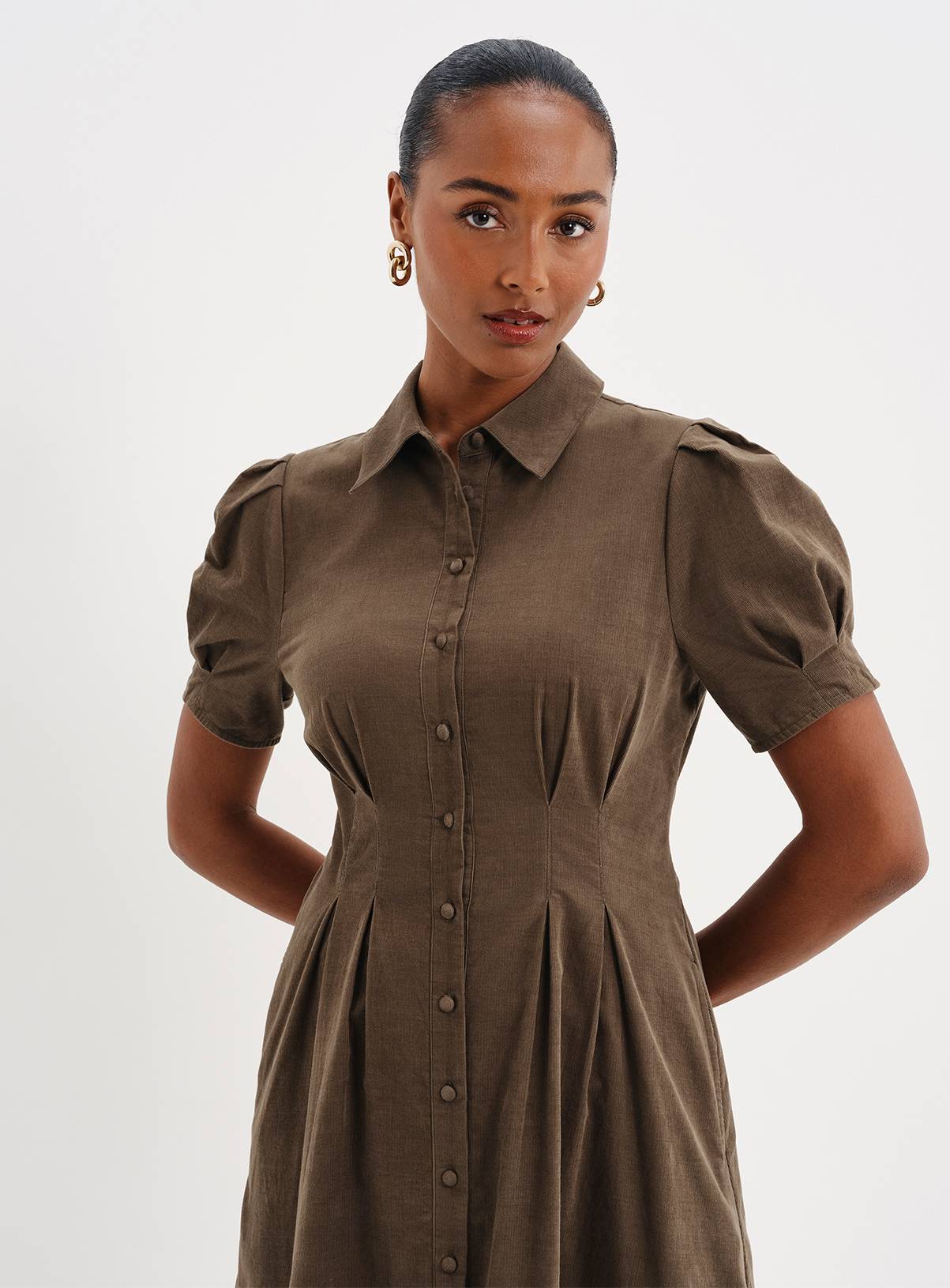 FINERY Petite Anika Corduroy Midi Shirt Dress 10 - Image 3