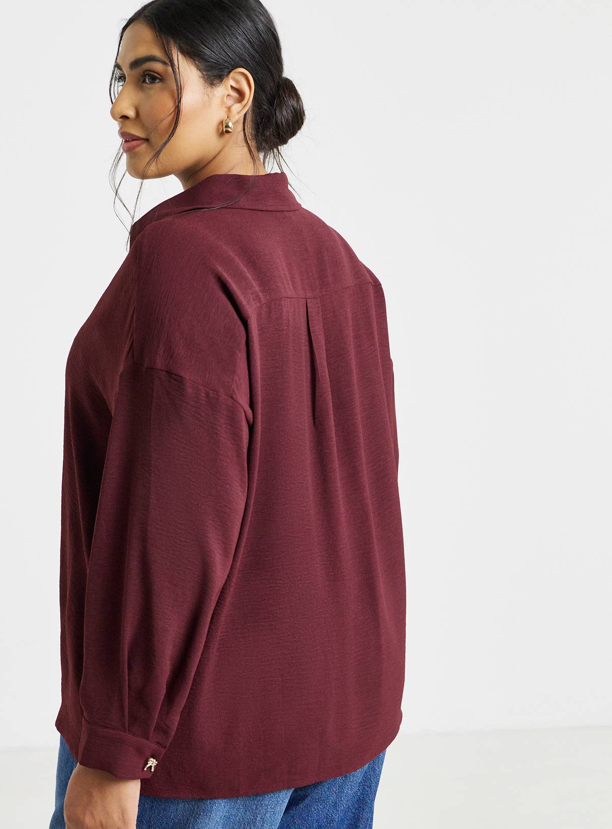 SIMPLY BE Burgundy Bow Button Shirt 26 - Image 2
