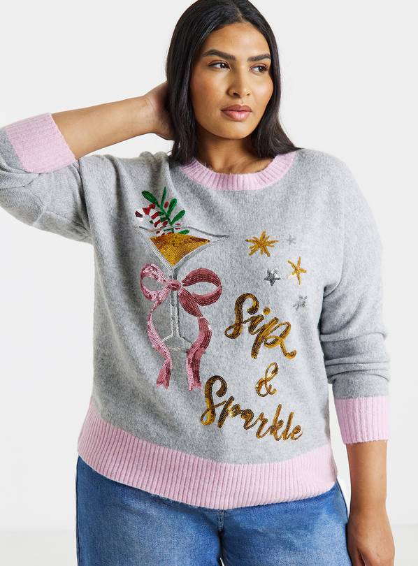SIMPLY BE Sip And Sparkle Christmas Jumper 16-18