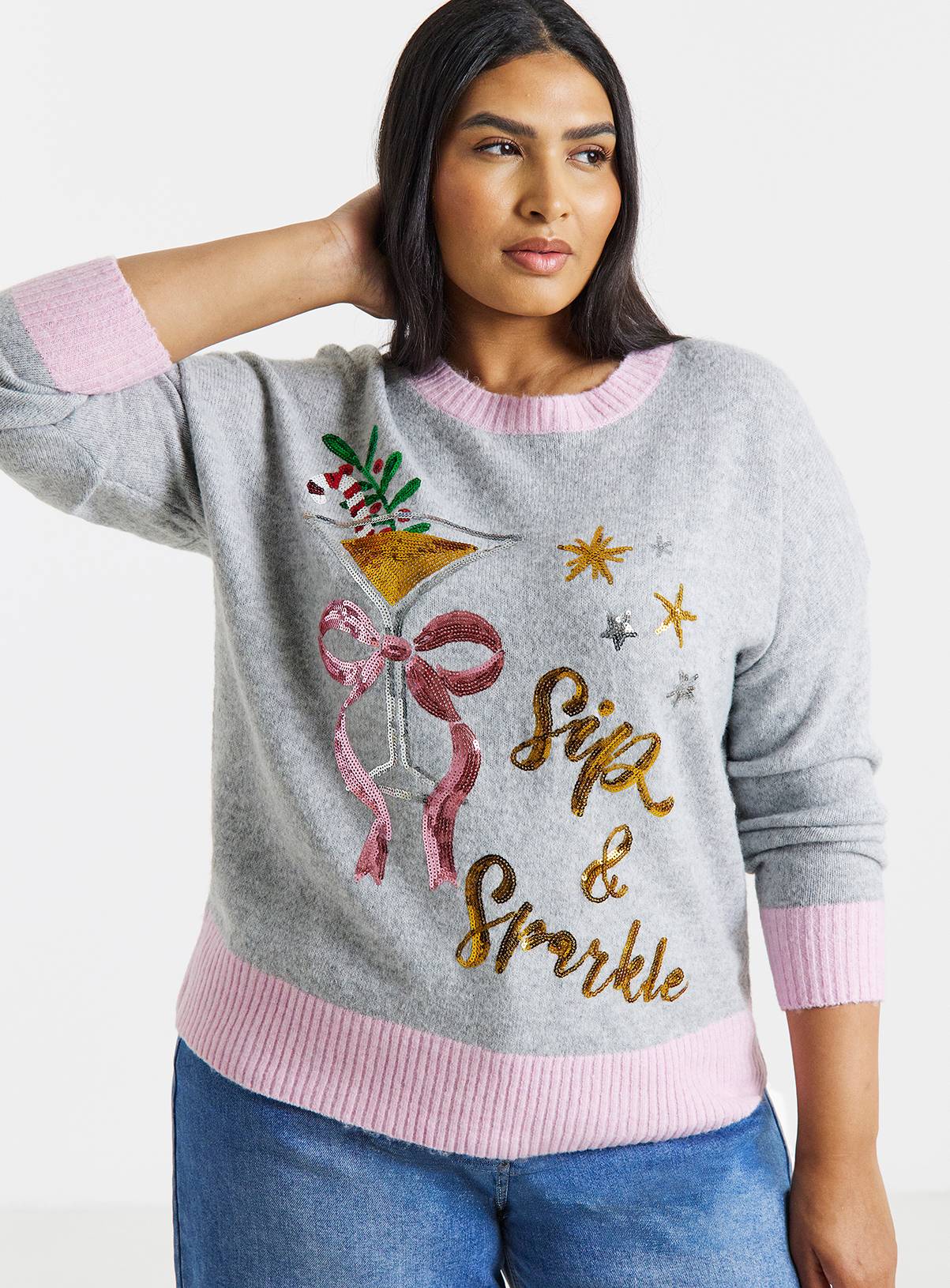 SIMPLY BE Sip And Sparkle Christmas Jumper 16-18 - Image 1