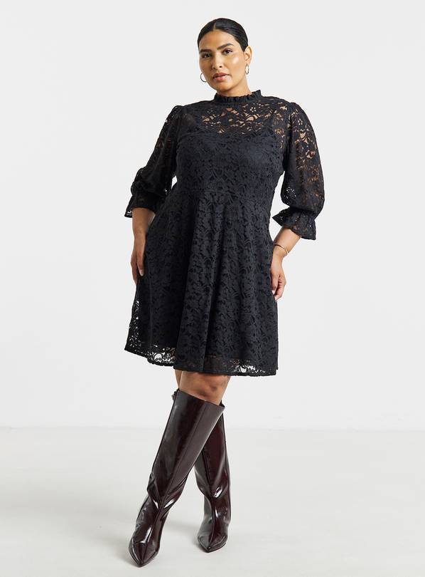 SIMPLY BE Black Lace Skater Dress 26