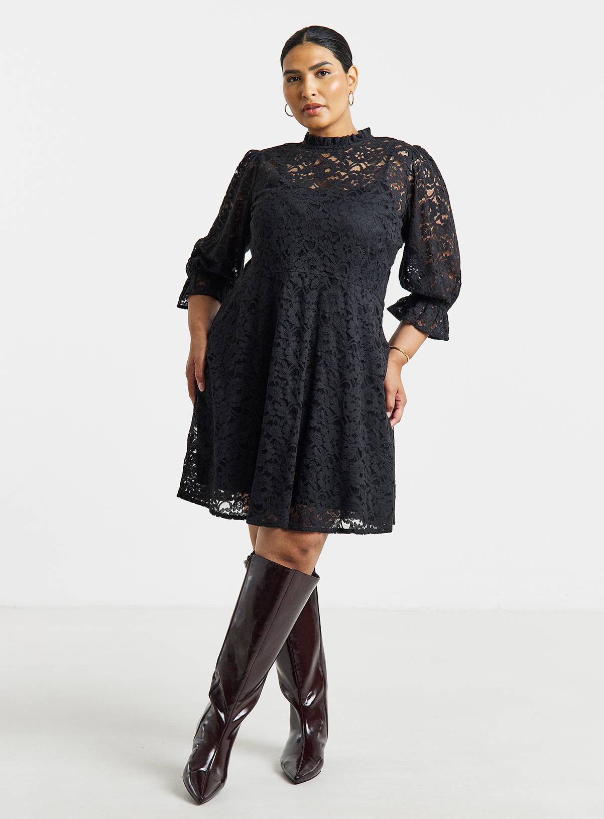 SIMPLY BE Black Lace Skater Dress 12 - Image 1