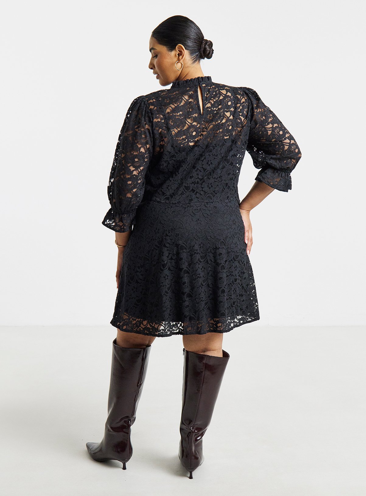 SIMPLY BE Black Lace Skater Dress 12 - Image 2 thumbnail