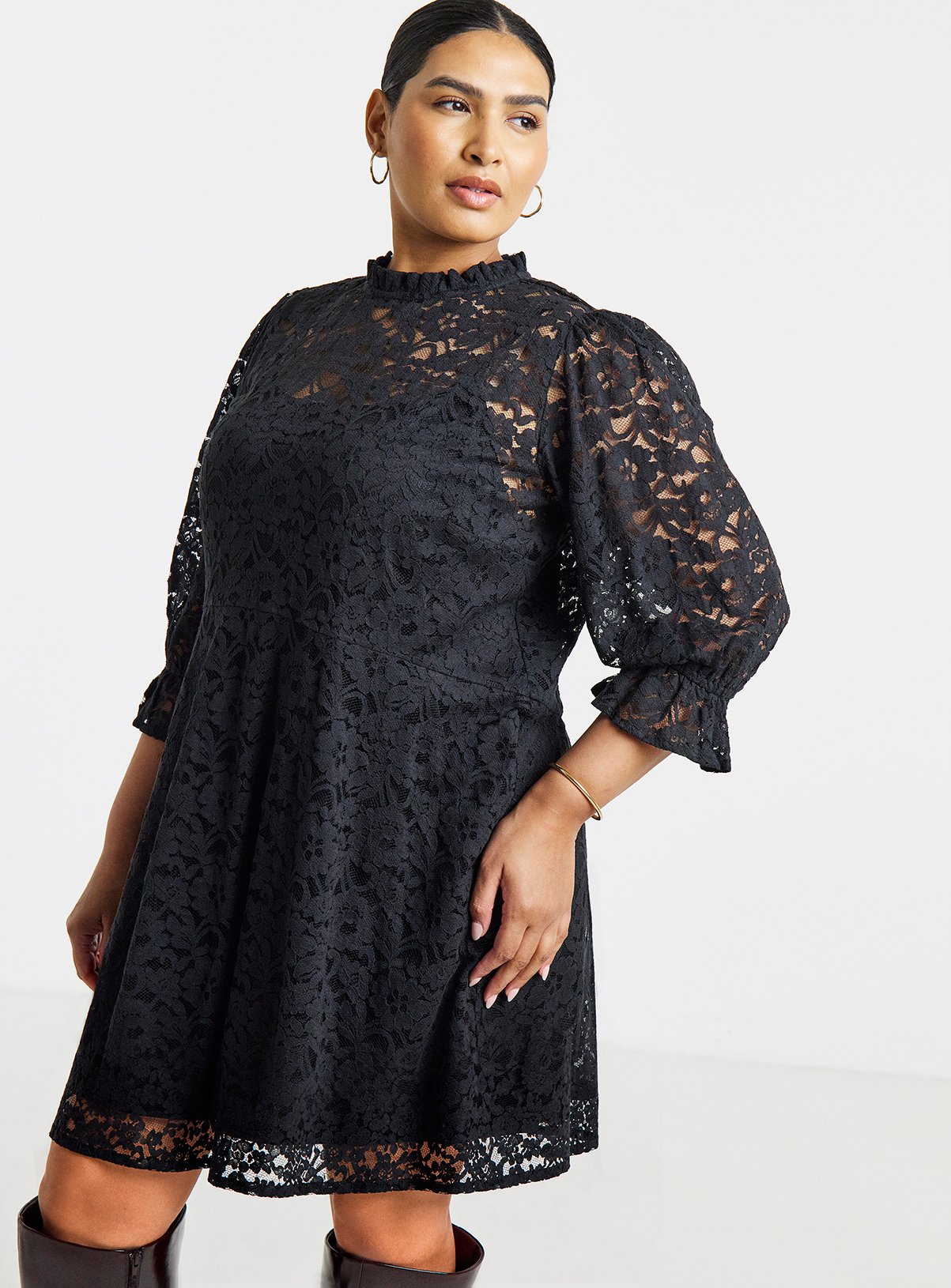 SIMPLY BE Black Lace Skater Dress 12 - Image 3 thumbnail