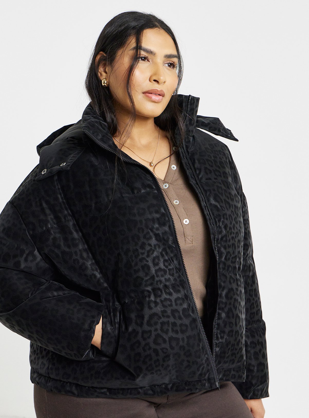SIMPLY BE Leopard Printed Padded Coat 18 - Image 3 thumbnail